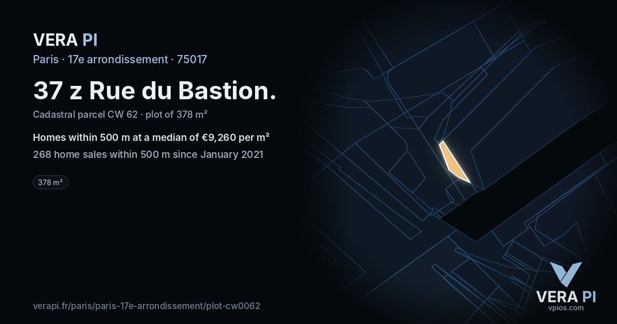 37 z Rue du Bastion, 17e arrondissement at night – the plot lit, the parcels around coloured by the prices near them