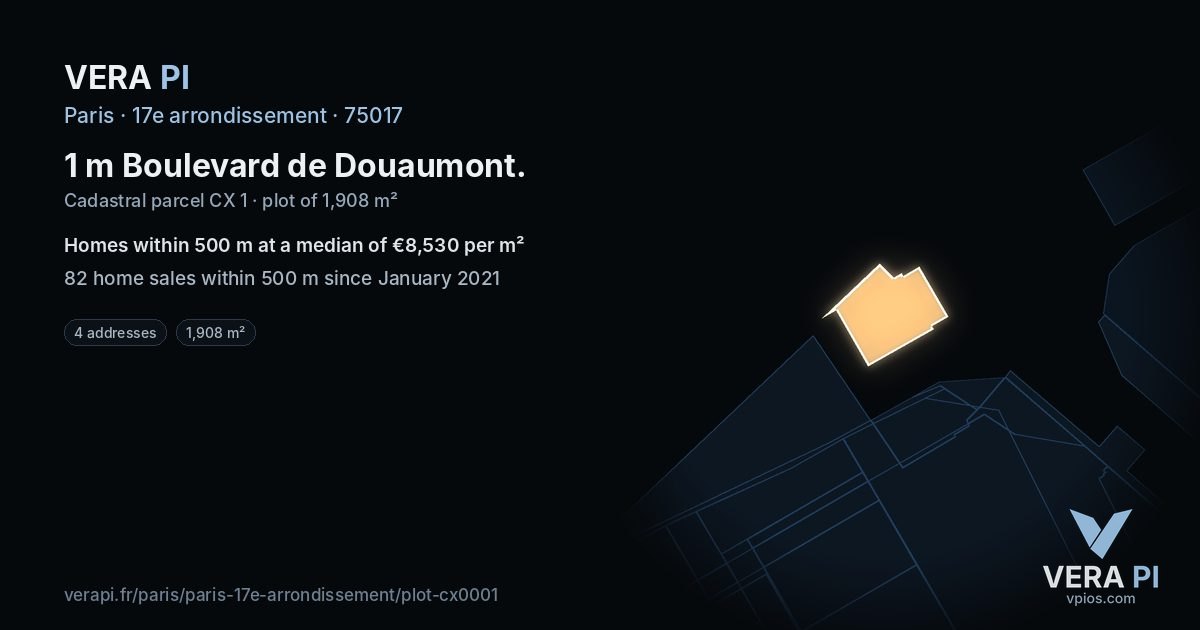 1 m Boulevard de Douaumont, 17e arrondissement at night – the plot lit, the parcels around coloured by the prices near them