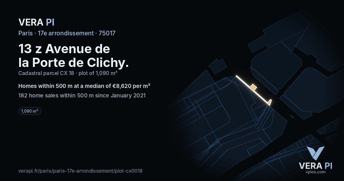 13 z Avenue de la Porte de Clichy, 17e arrondissement at night – the plot lit, the parcels around coloured by the prices near them