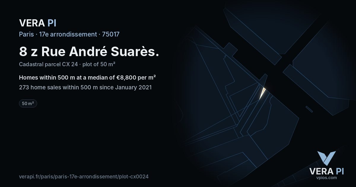 8 z Rue André Suarès, 17e arrondissement at night – the plot lit, the parcels around coloured by the prices near them