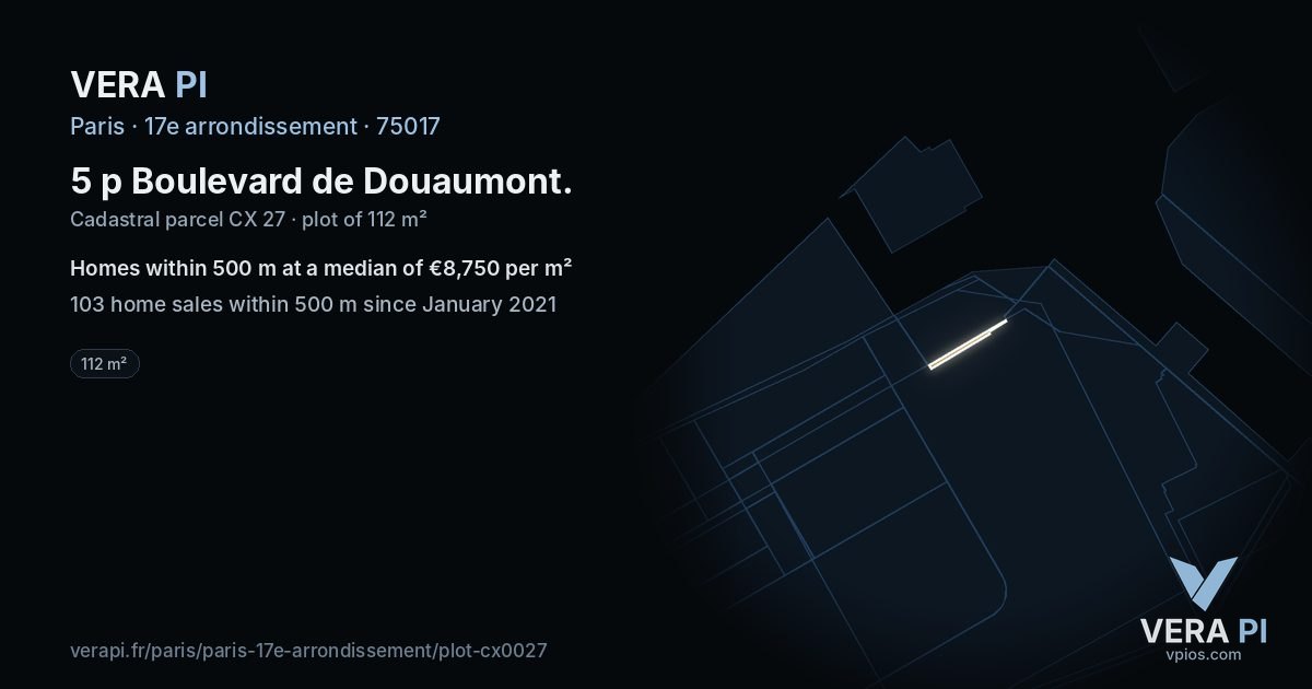 5 p Boulevard de Douaumont, 17e arrondissement at night – the plot lit, the parcels around coloured by the prices near them