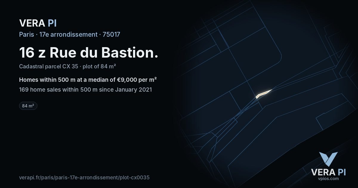 16 z Rue du Bastion, 17e arrondissement at night – the plot lit, the parcels around coloured by the prices near them