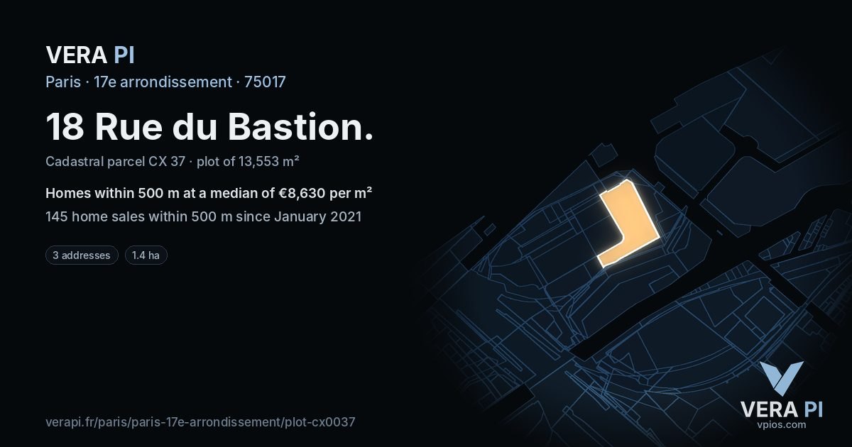 18 Rue du Bastion, 17e arrondissement at night – the plot lit, the parcels around coloured by the prices near them