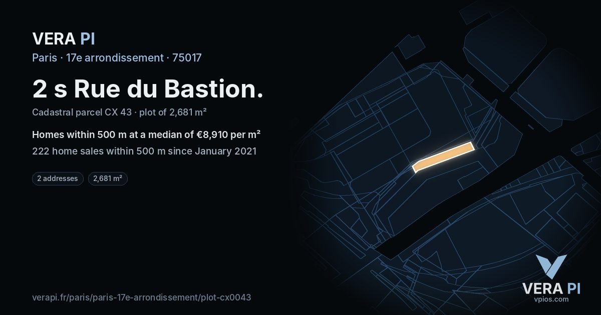 2 s Rue du Bastion, 17e arrondissement at night – the plot lit, the parcels around coloured by the prices near them