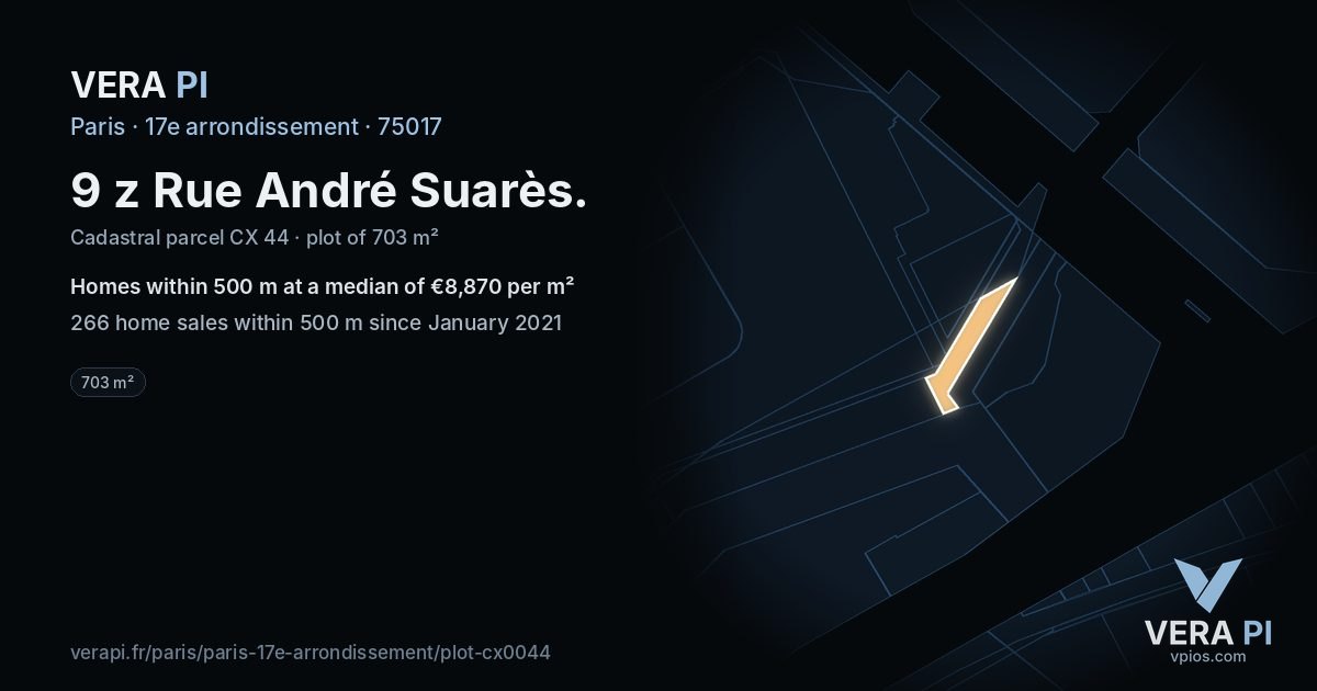 9 z Rue André Suarès, 17e arrondissement at night – the plot lit, the parcels around coloured by the prices near them