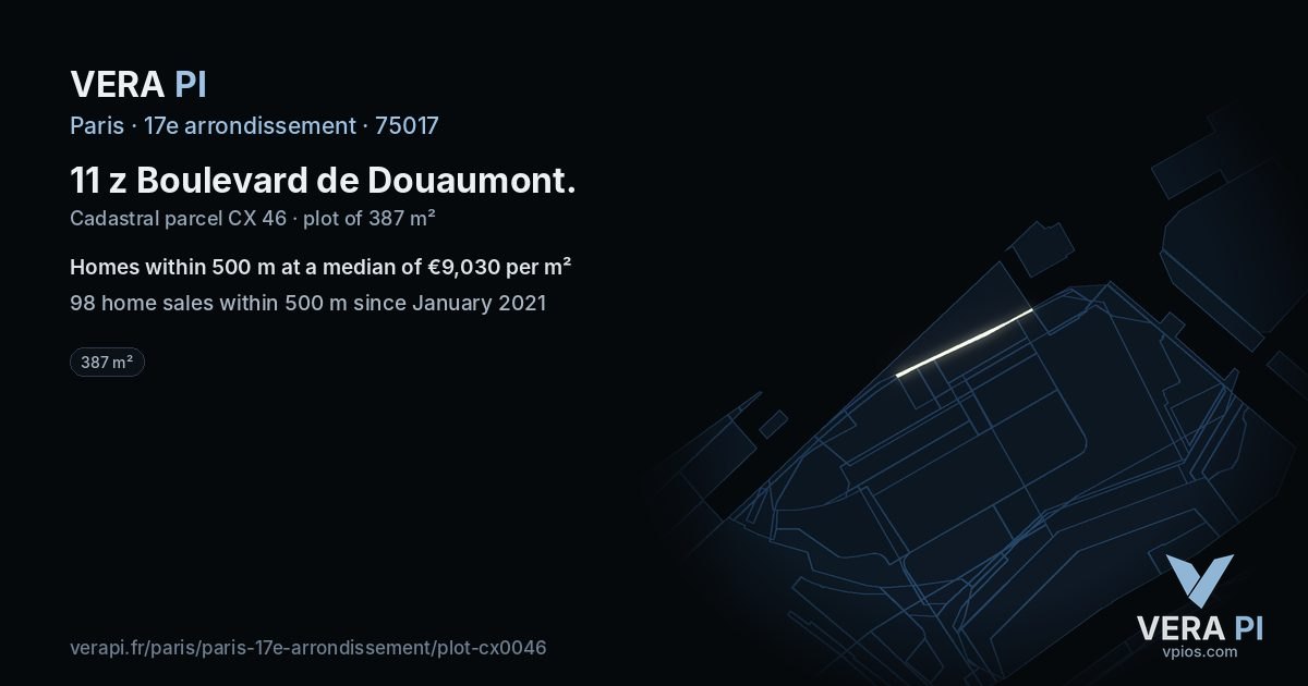 11 z Boulevard de Douaumont, 17e arrondissement at night – the plot lit, the parcels around coloured by the prices near them