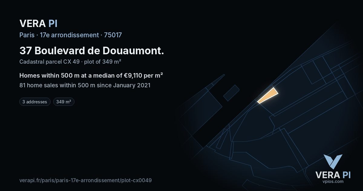 37 Boulevard de Douaumont, 17e arrondissement at night – the plot lit, the parcels around coloured by the prices near them