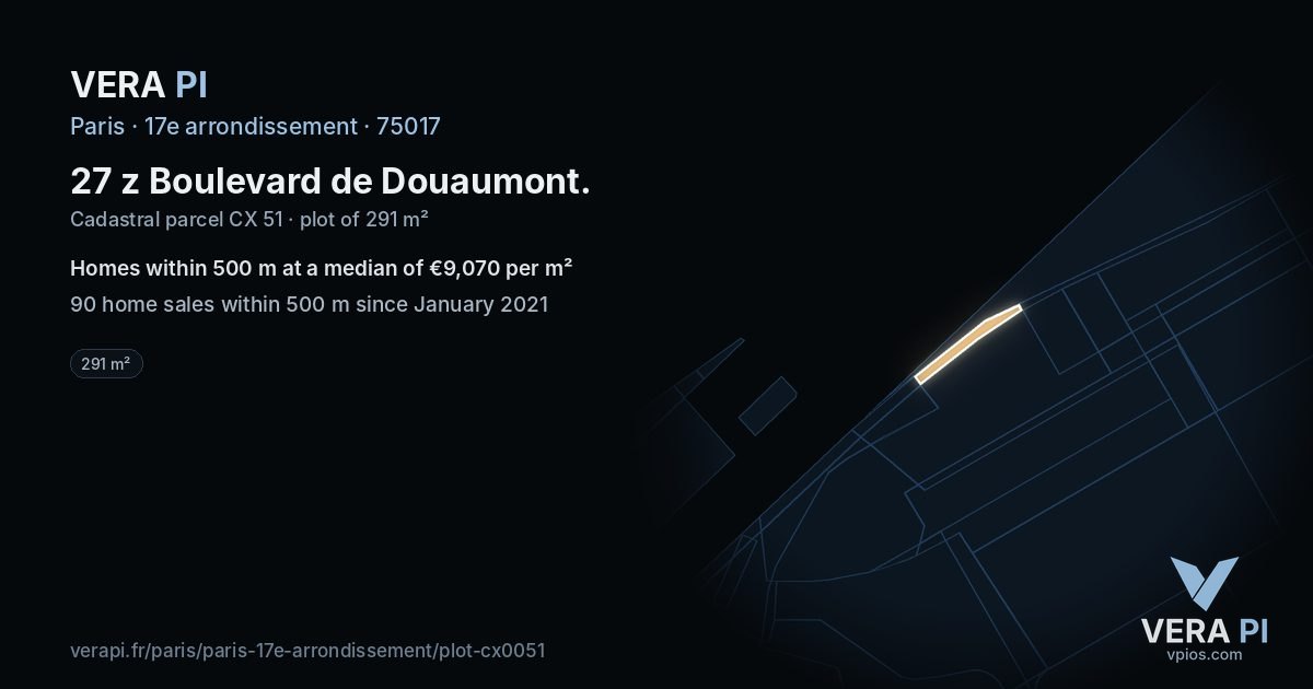 27 z Boulevard de Douaumont, 17e arrondissement at night – the plot lit, the parcels around coloured by the prices near them