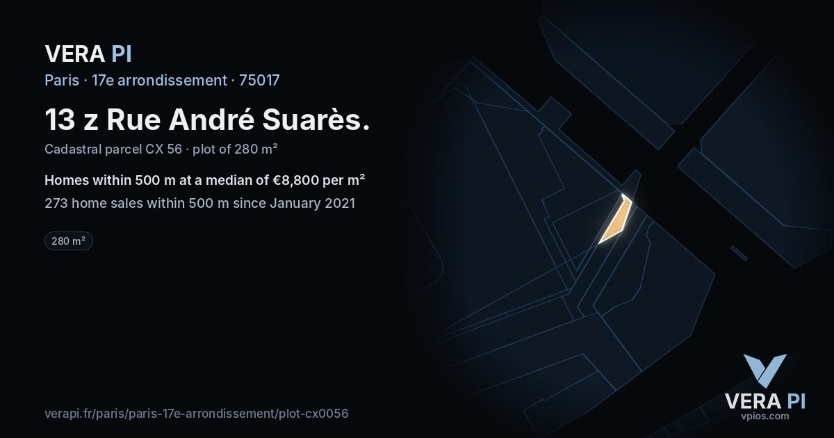 13 z Rue André Suarès, 17e arrondissement at night – the plot lit, the parcels around coloured by the prices near them