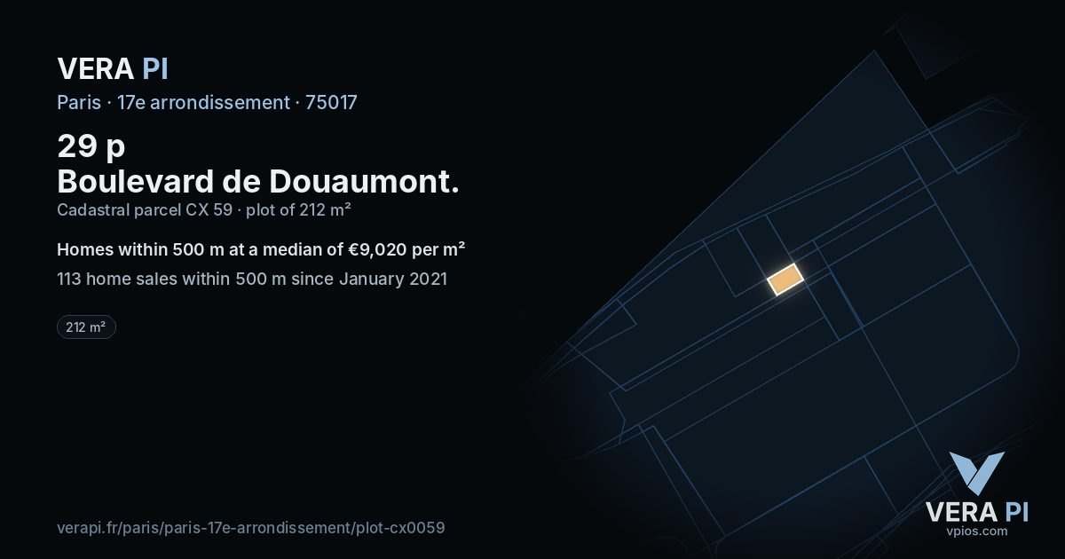 29 p Boulevard de Douaumont, 17e arrondissement at night – the plot lit, the parcels around coloured by the prices near them