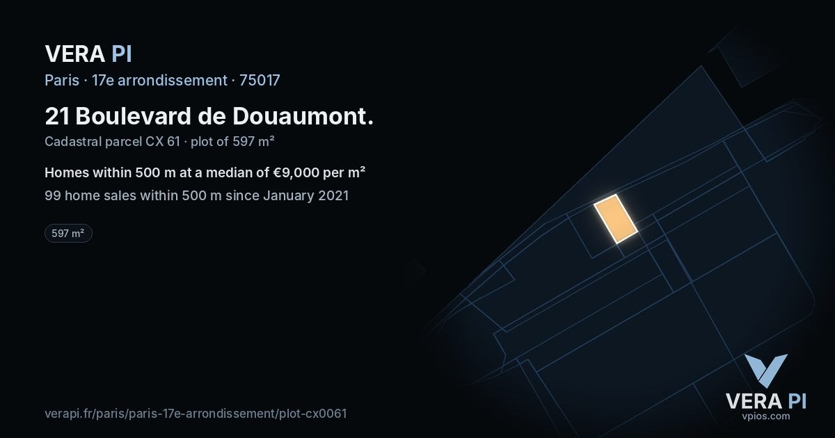 21 Boulevard de Douaumont, 17e arrondissement at night – the plot lit, the parcels around coloured by the prices near them