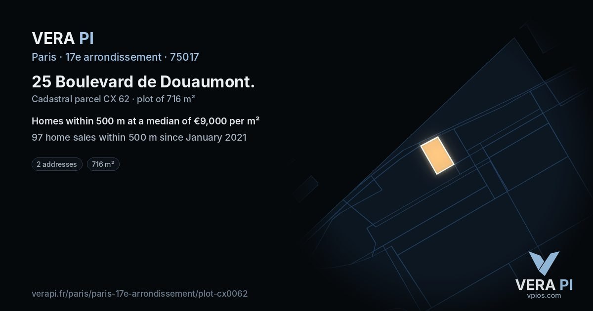 25 Boulevard de Douaumont, 17e arrondissement at night – the plot lit, the parcels around coloured by the prices near them