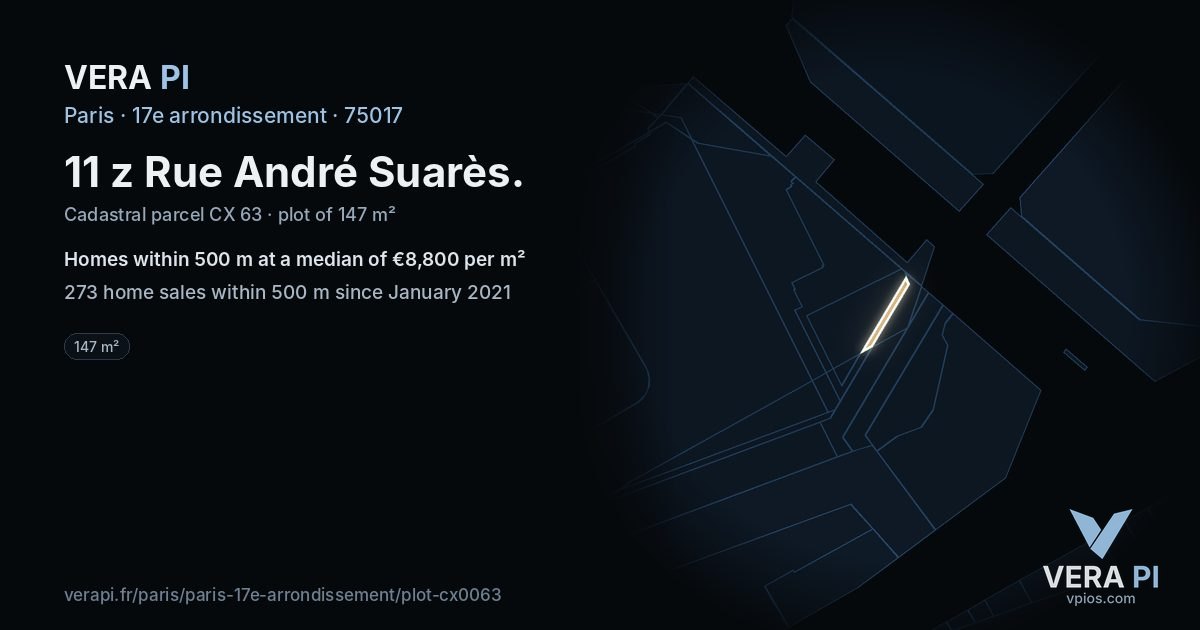 11 z Rue André Suarès, 17e arrondissement at night – the plot lit, the parcels around coloured by the prices near them