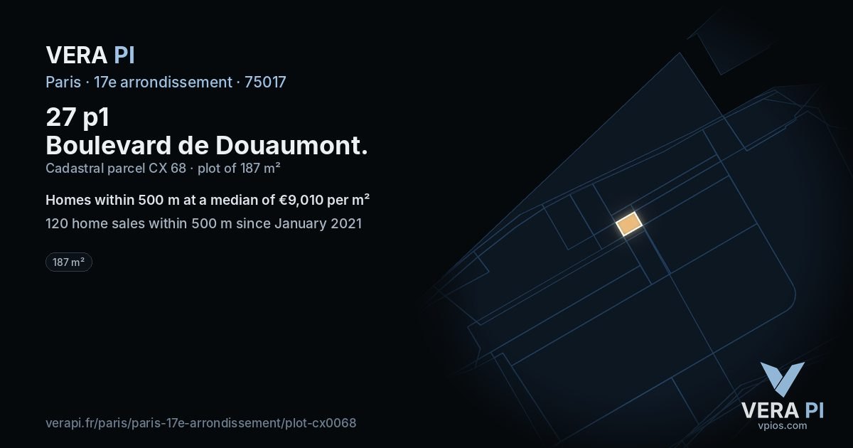 27 p1 Boulevard de Douaumont, 17e arrondissement at night – the plot lit, the parcels around coloured by the prices near them