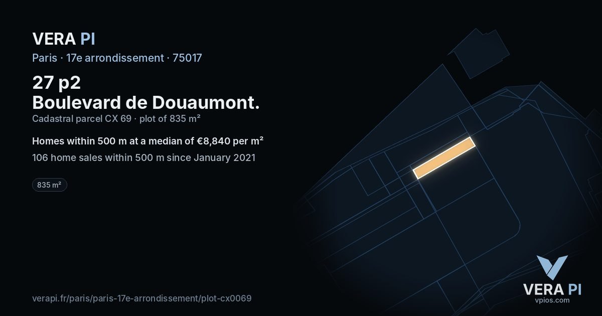 27 p2 Boulevard de Douaumont, 17e arrondissement at night – the plot lit, the parcels around coloured by the prices near them