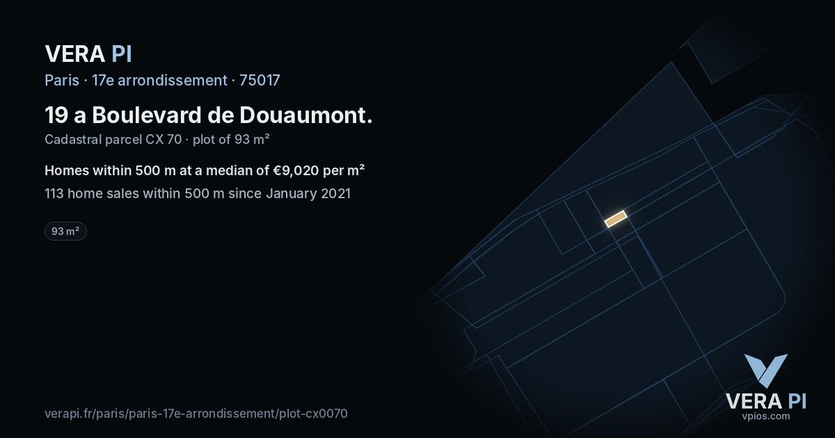 19 a Boulevard de Douaumont, 17e arrondissement at night – the plot lit, the parcels around coloured by the prices near them