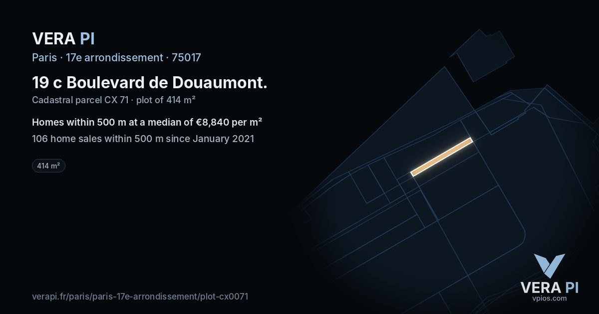 19 c Boulevard de Douaumont, 17e arrondissement at night – the plot lit, the parcels around coloured by the prices near them