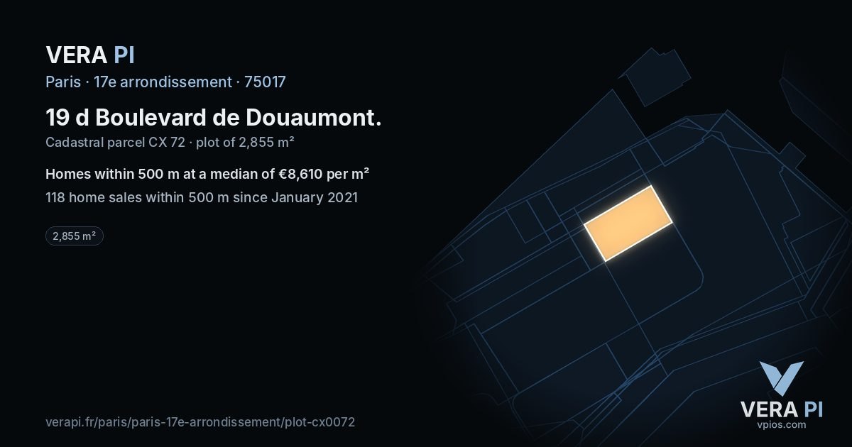 19 d Boulevard de Douaumont, 17e arrondissement at night – the plot lit, the parcels around coloured by the prices near them