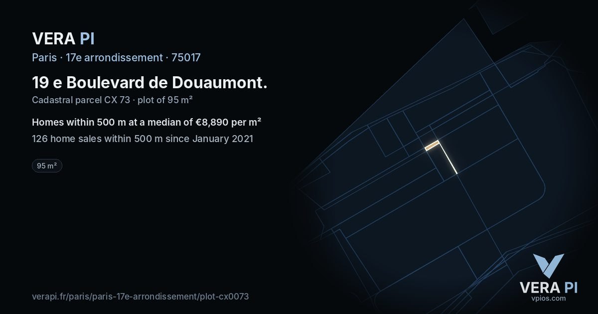 19 e Boulevard de Douaumont, 17e arrondissement at night – the plot lit, the parcels around coloured by the prices near them
