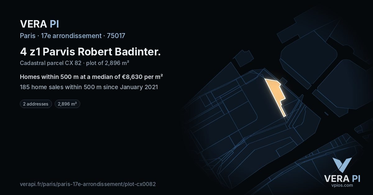 4 z1 Parvis Robert Badinter, 17e arrondissement at night – the plot lit, the parcels around coloured by the prices near them
