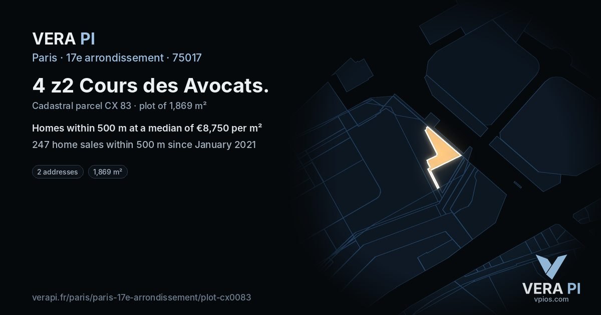 4 z2 Cours des Avocats, 17e arrondissement at night – the plot lit, the parcels around coloured by the prices near them
