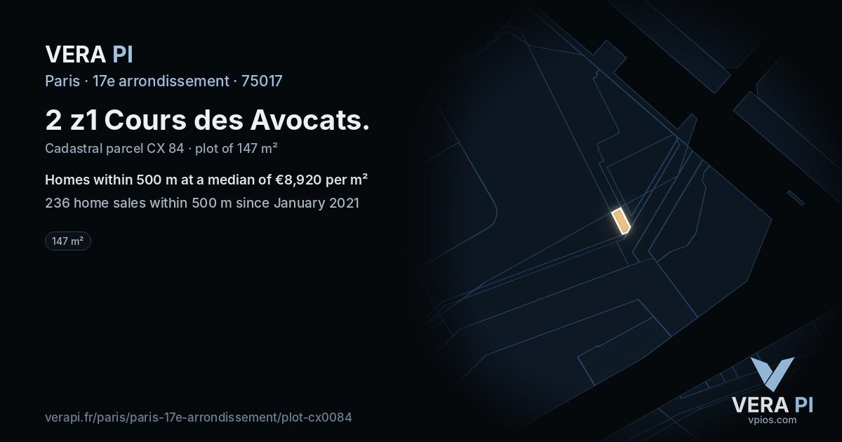 2 z1 Cours des Avocats, 17e arrondissement at night – the plot lit, the parcels around coloured by the prices near them