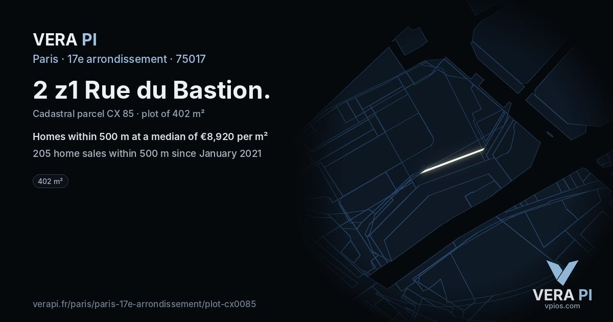 2 z1 Rue du Bastion, 17e arrondissement at night – the plot lit, the parcels around coloured by the prices near them