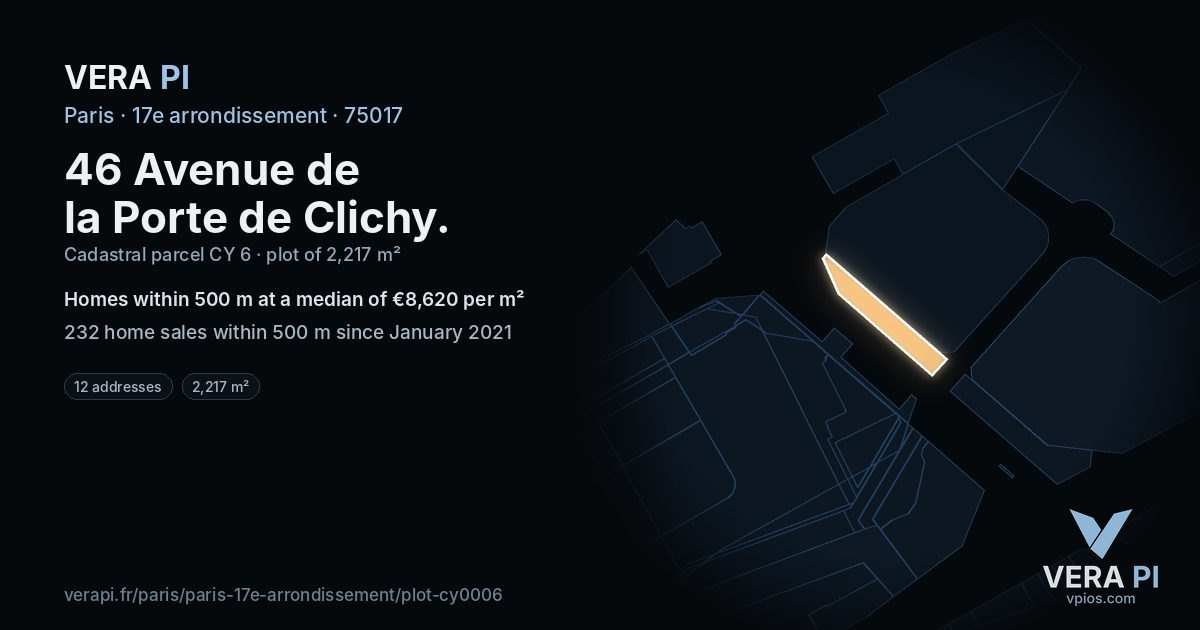 46 Avenue de la Porte de Clichy, 17e arrondissement at night – the plot lit, the parcels around coloured by the prices near them