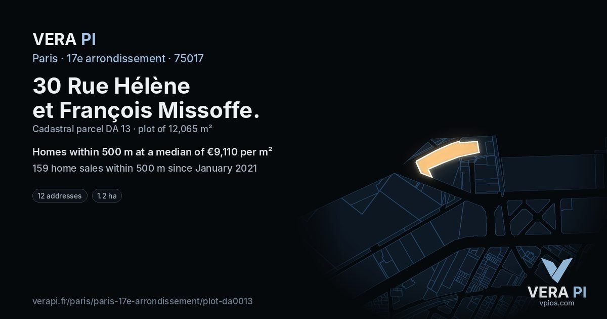 30 Rue Hélène et François Missoffe, 17e arrondissement at night – the plot lit, the parcels around coloured by the prices near them