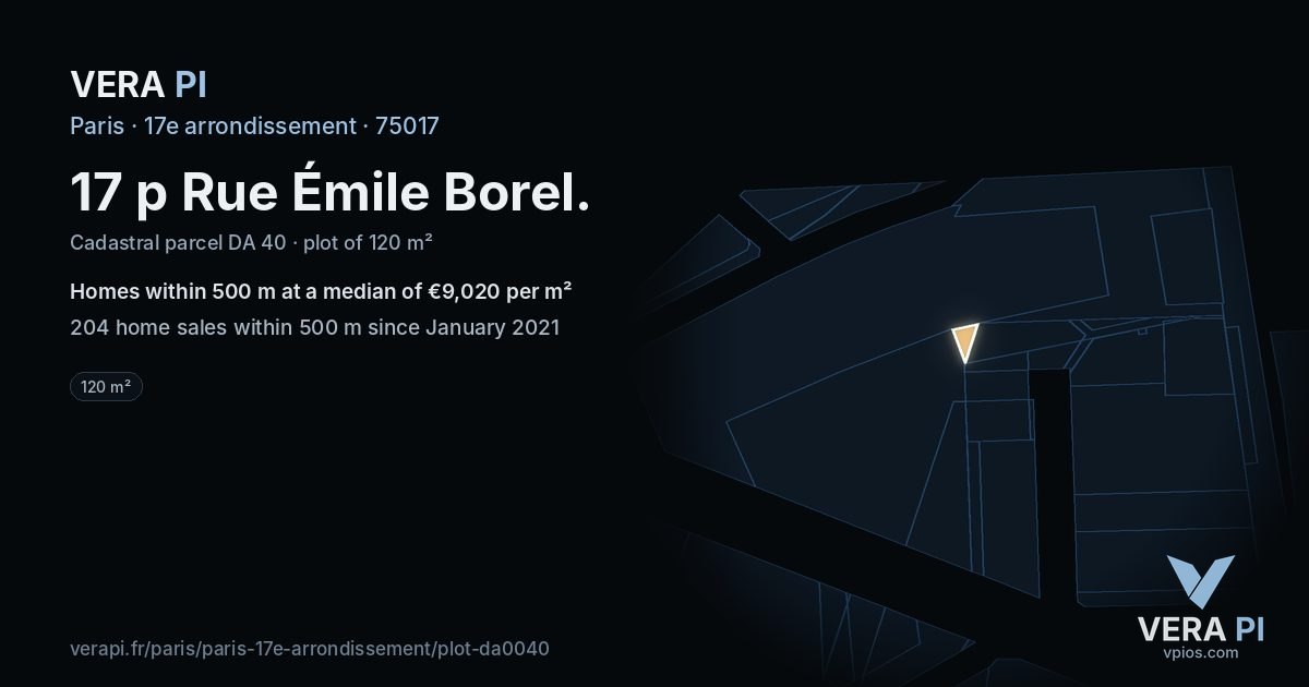 17 p Rue Émile Borel, 17e arrondissement at night – the plot lit, the parcels around coloured by the prices near them