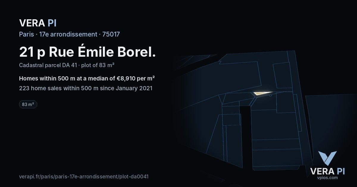 21 p Rue Émile Borel, 17e arrondissement at night – the plot lit, the parcels around coloured by the prices near them