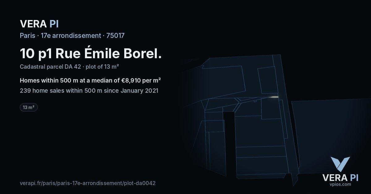 10 p1 Rue Émile Borel, 17e arrondissement at night – the plot lit, the parcels around coloured by the prices near them