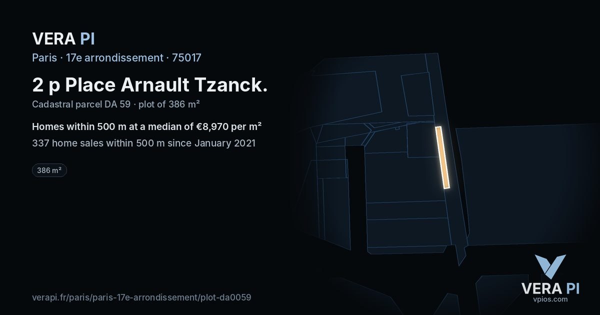 2 p Place Arnault Tzanck, 17e arrondissement at night – the plot lit, the parcels around coloured by the prices near them