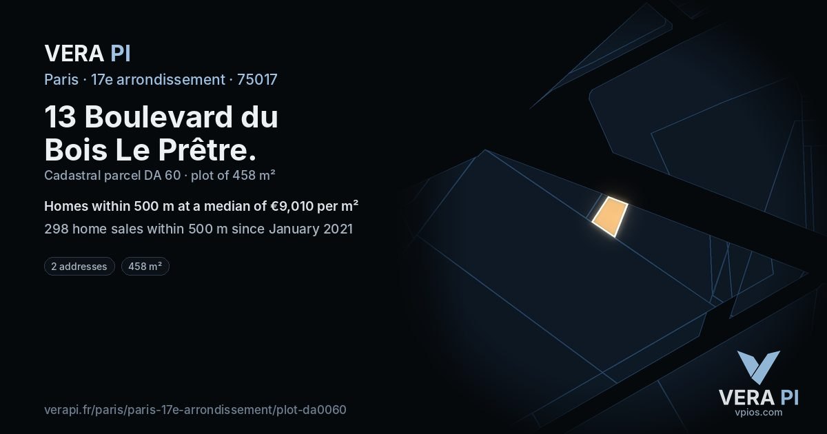 13 Boulevard du Bois Le Prêtre, 17e arrondissement at night – the plot lit, the parcels around coloured by the prices near them