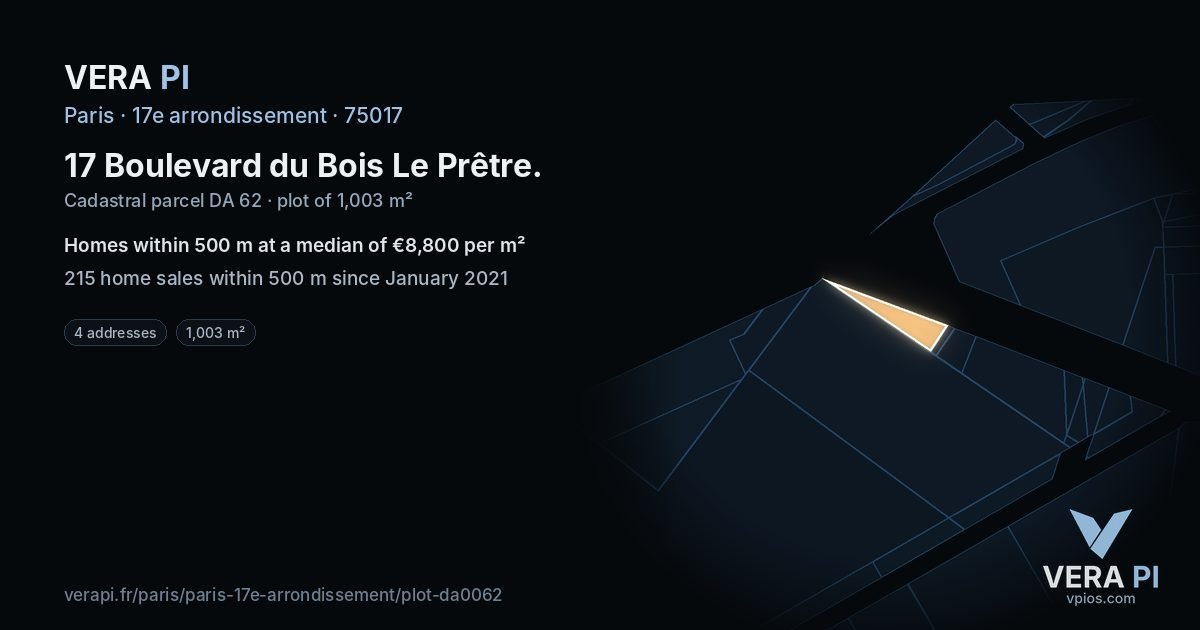 17 Boulevard du Bois Le Prêtre, 17e arrondissement at night – the plot lit, the parcels around coloured by the prices near them