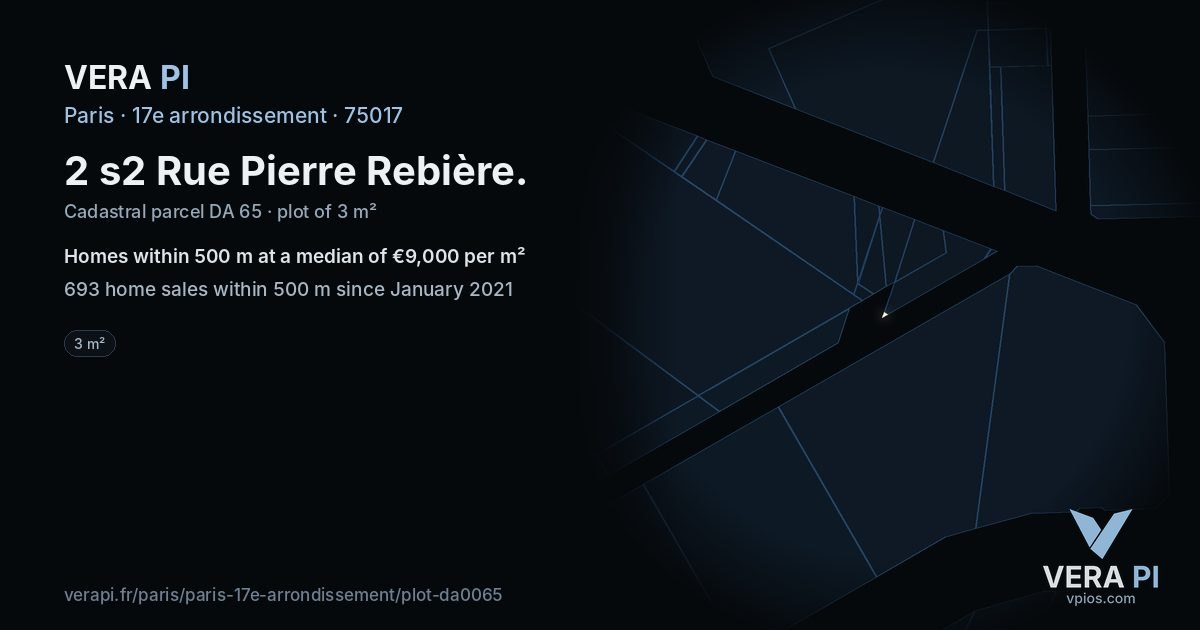 2 s2 Rue Pierre Rebière, 17e arrondissement at night – the plot lit, the parcels around coloured by the prices near them