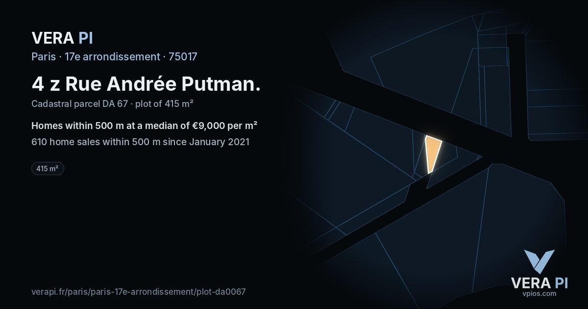4 z Rue Andrée Putman, 17e arrondissement at night – the plot lit, the parcels around coloured by the prices near them