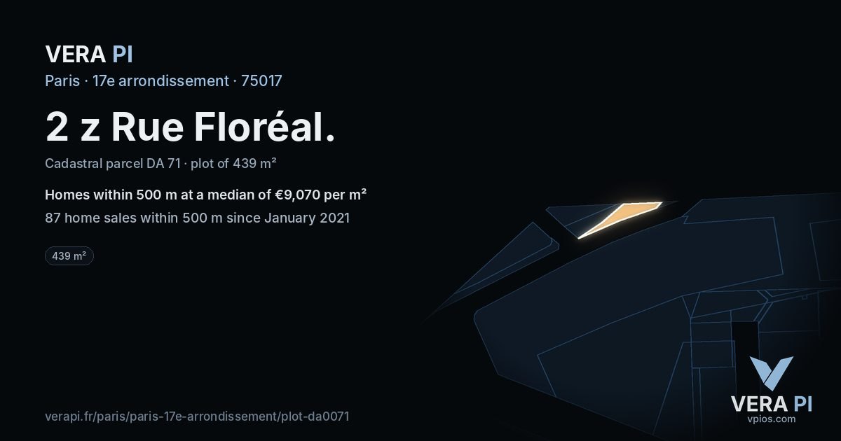 2 z Rue Floréal, 17e arrondissement at night – the plot lit, the parcels around coloured by the prices near them