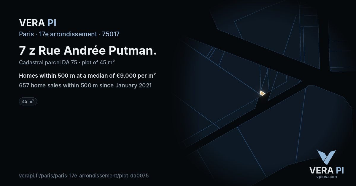 7 z Rue Andrée Putman, 17e arrondissement at night – the plot lit, the parcels around coloured by the prices near them