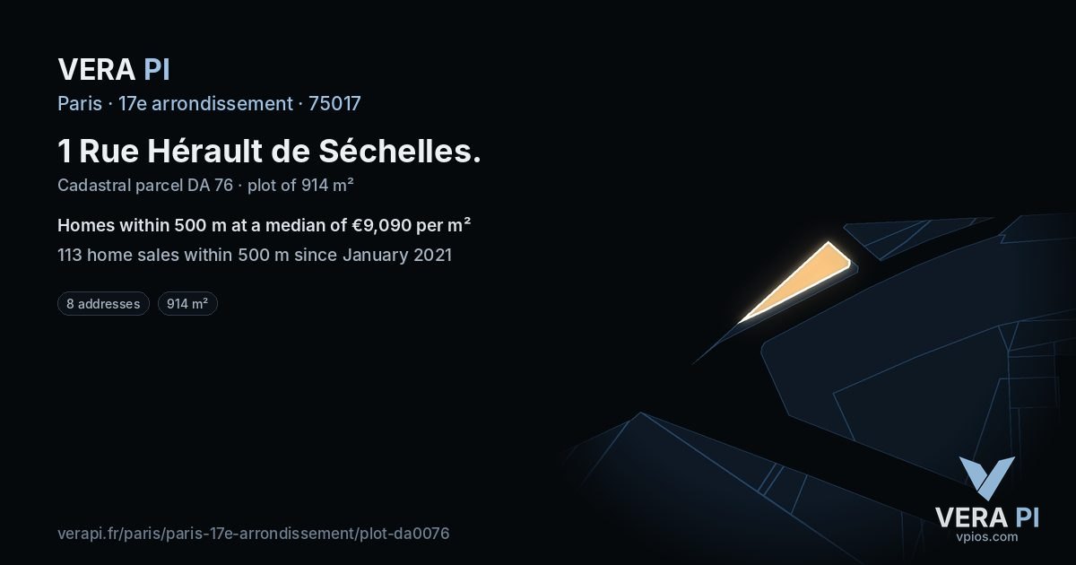 1 Rue Hérault de Séchelles, 17e arrondissement at night – the plot lit, the parcels around coloured by the prices near them