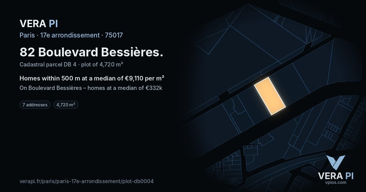 82 Boulevard Bessières, 17e arrondissement at night – the plot lit, the parcels around coloured by the prices near them