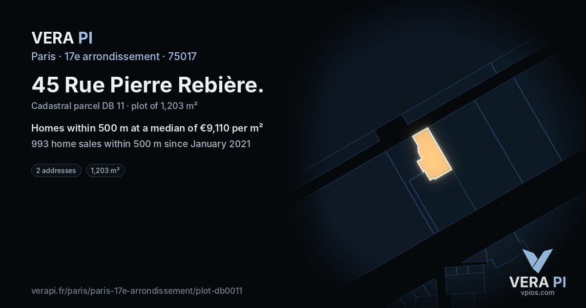45 Rue Pierre Rebière, 17e arrondissement at night – the plot lit, the parcels around coloured by the prices near them