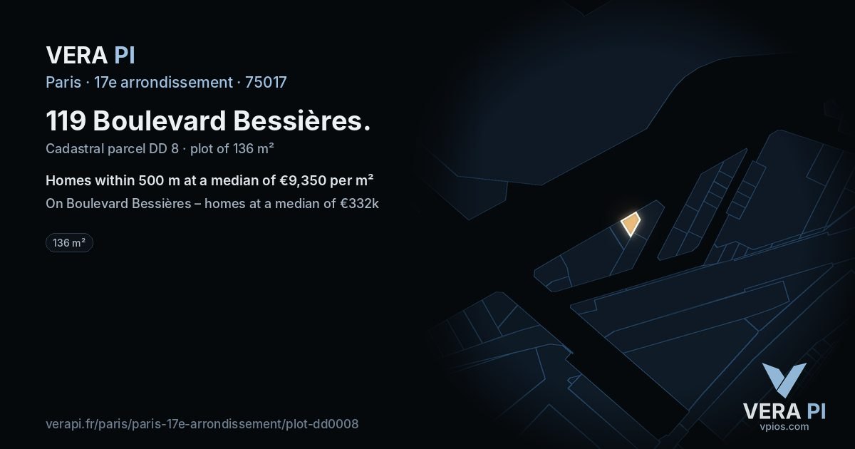 119 Boulevard Bessières, 17e arrondissement at night – the plot lit, the parcels around coloured by the prices near them