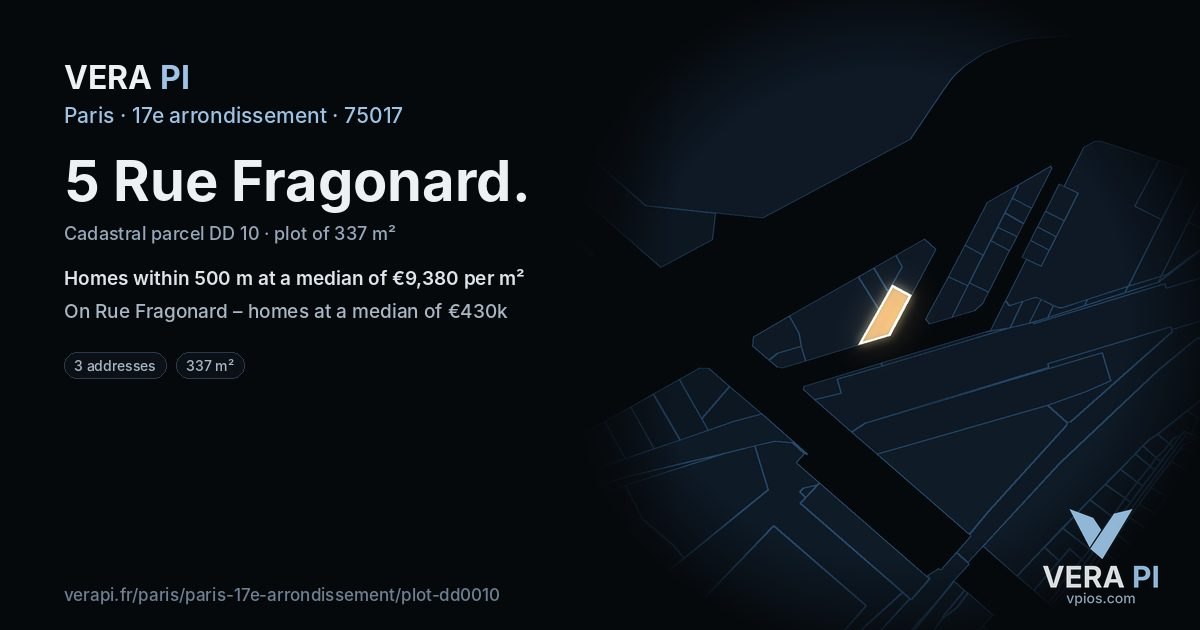 5 Rue Fragonard, 17e arrondissement at night – the plot lit, the parcels around coloured by the prices near them