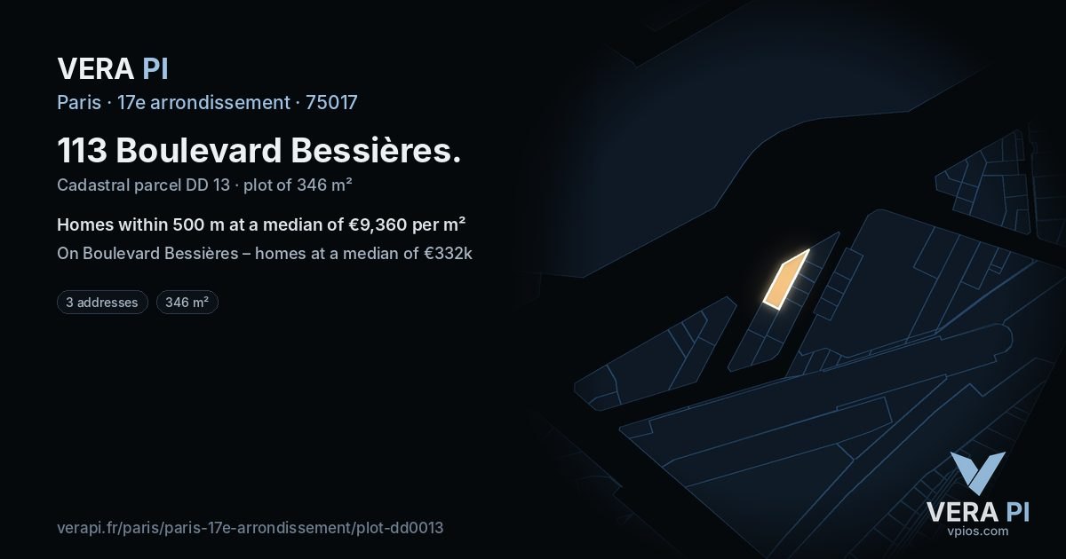 113 Boulevard Bessières, 17e arrondissement at night – the plot lit, the parcels around coloured by the prices near them