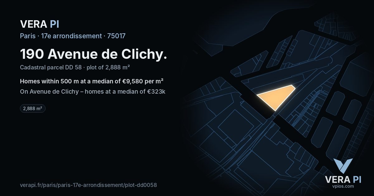 190 Avenue de Clichy, 17e arrondissement at night – the plot lit, the parcels around coloured by the prices near them