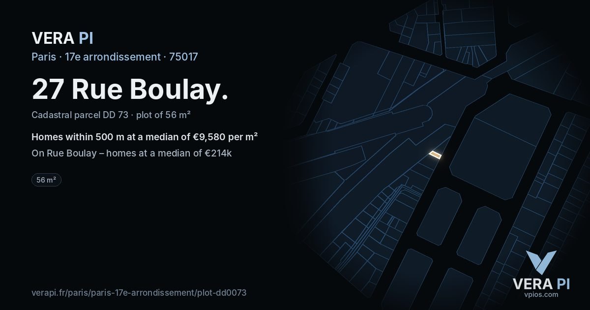 27 Rue Boulay, 17e arrondissement at night – the plot lit, the parcels around coloured by the prices near them