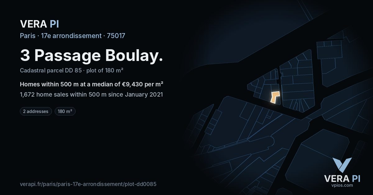 3 Passage Boulay, 17e arrondissement at night – the plot lit, the parcels around coloured by the prices near them