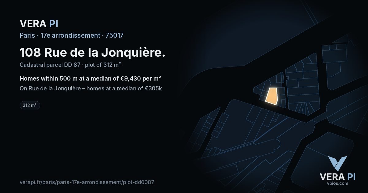 108 Rue de la Jonquière, 17e arrondissement at night – the plot lit, the parcels around coloured by the prices near them