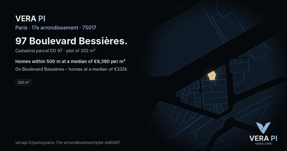 97 Boulevard Bessières, 17e arrondissement at night – the plot lit, the parcels around coloured by the prices near them